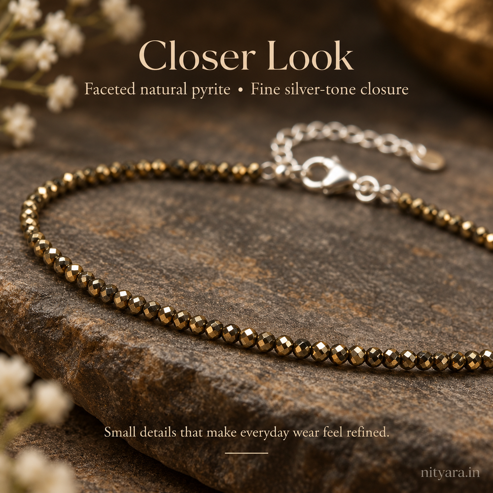 Dhanashree Natural Pyrite Anklet — Abundance in Every Step — Product close-up