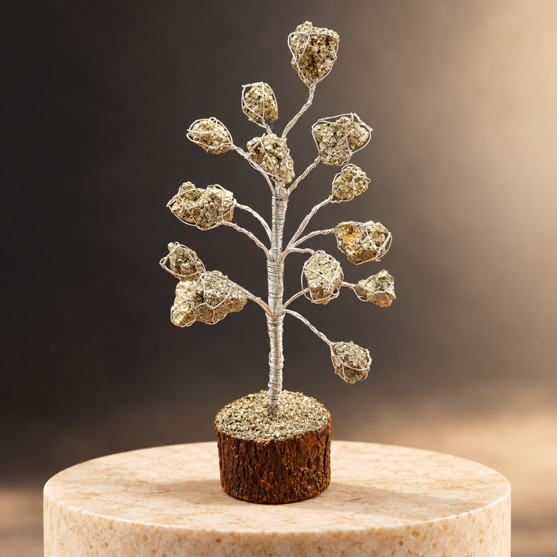 Natural Pyrite Wealth Tree – Prosperity & Abundance Décor material detail