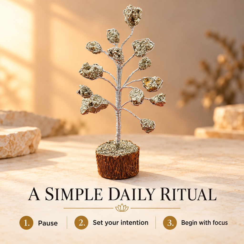 Simple daily intention ritual with Natural Pyrite Wealth Tree