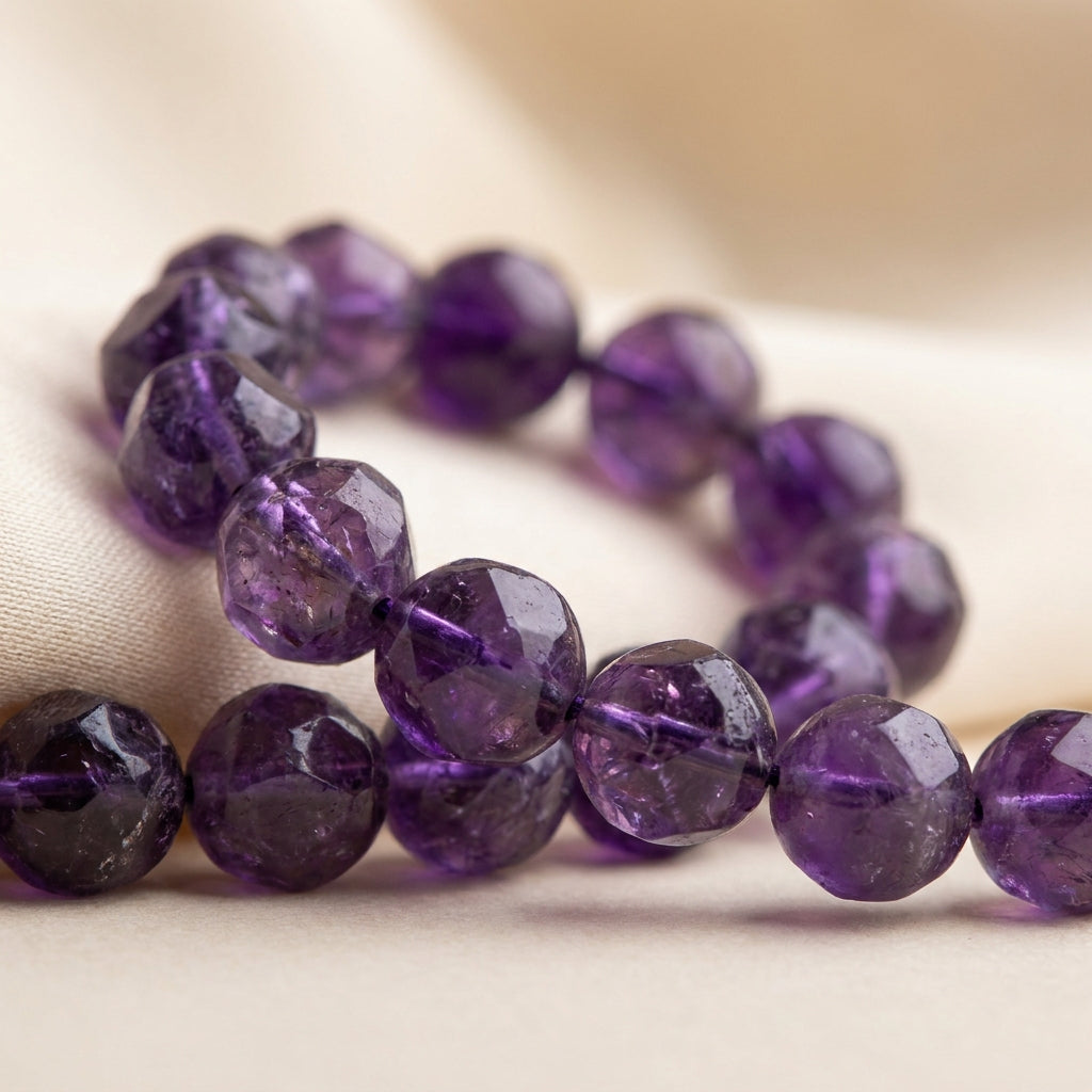 Number 8 Saturn Numerology Bracelet Amethyst - macro bead detail