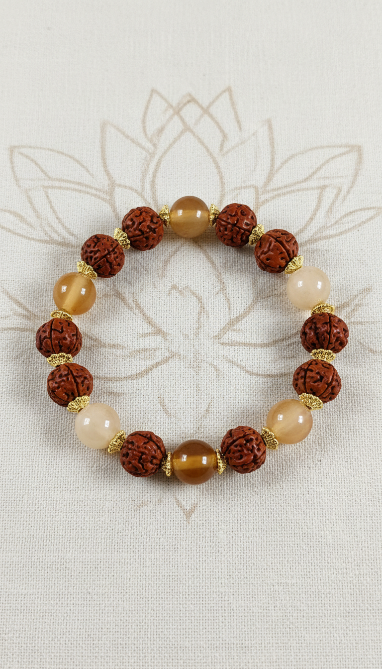 Rudraksha and Rose Quartz Fusion Bracelet