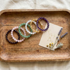 Zodiac Birthstone Bracelet Set styled flat-lay with astrology props