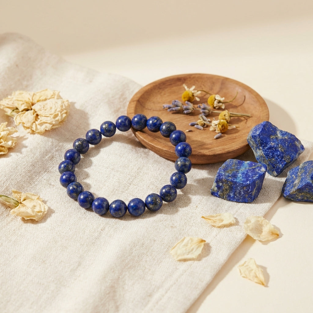 Lapis Lazuli Wisdom Bracelet - styled flat lay
