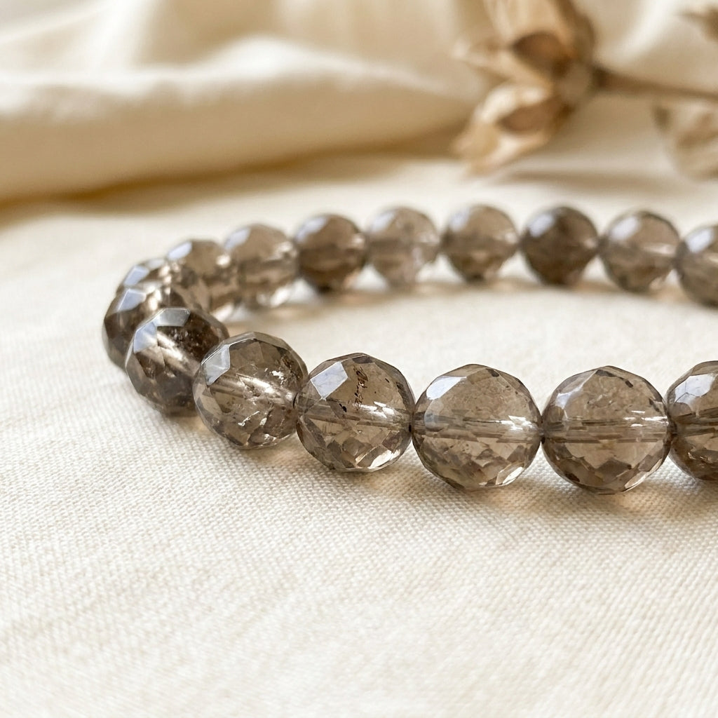 Smoky Quartz Stress Relief Bracelet - macro detail