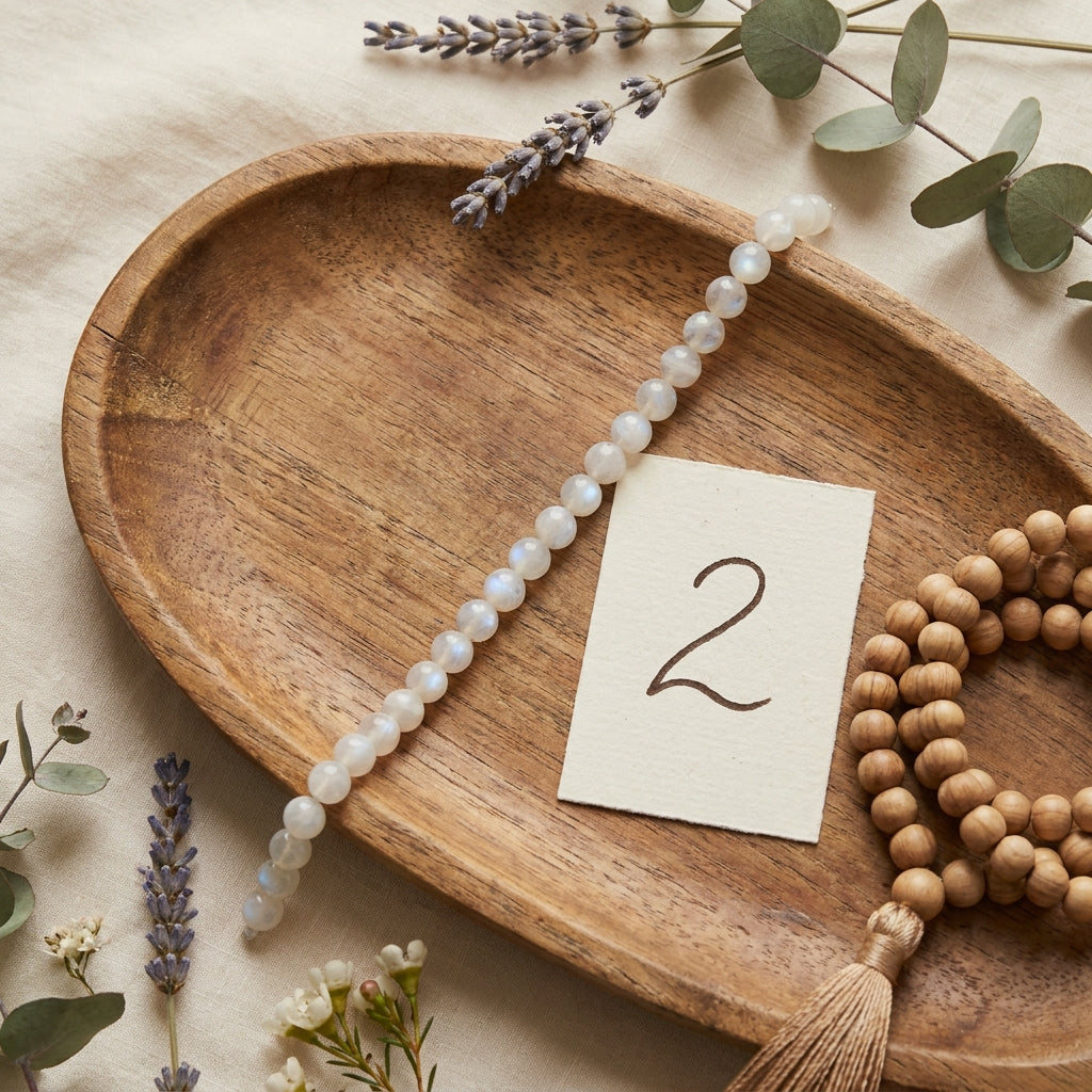 Number 2 Moon Numerology Bracelet - styled flat lay