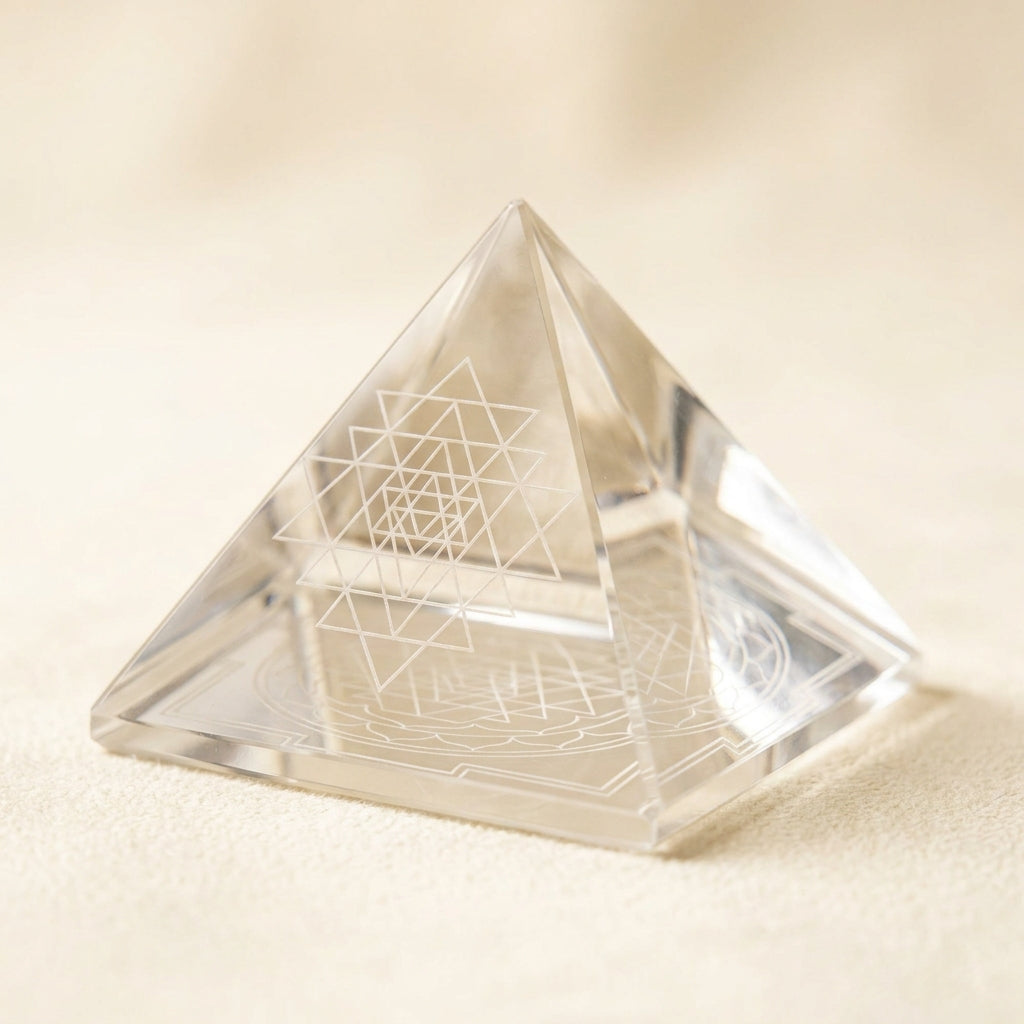 Shree Yantra crystal pyramid, detail texture