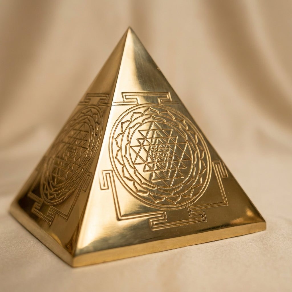Brass Shree Yantra pyramid, detail texture