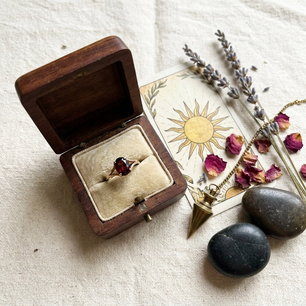 Leo Sun Zodiac Ring styled flat-lay with astrology props