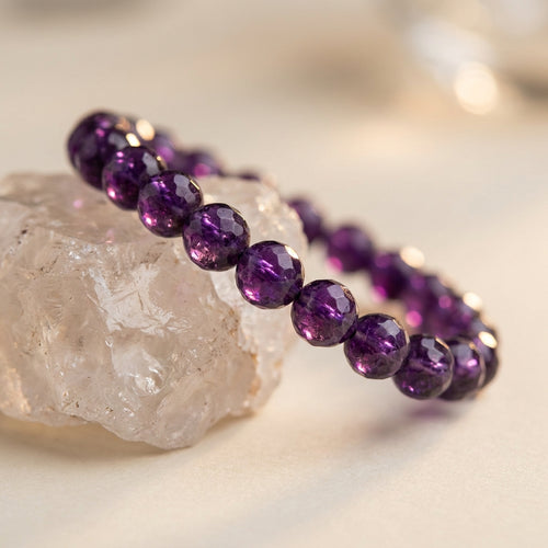 Aquarius Saturn Zodiac Bracelet - macro detail of amethyst beads