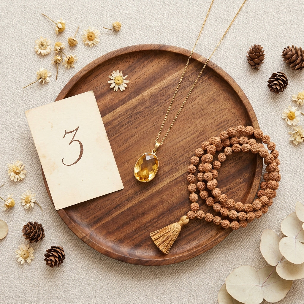 Number 3 Jupiter Numerology Pendant - styled flat lay