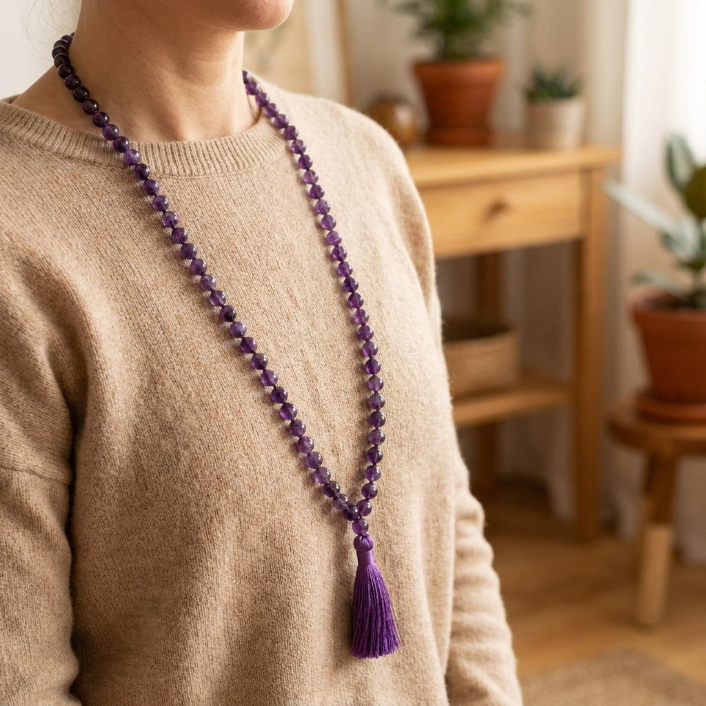 Number 8 Saturn Numerology Mala - worn necklace