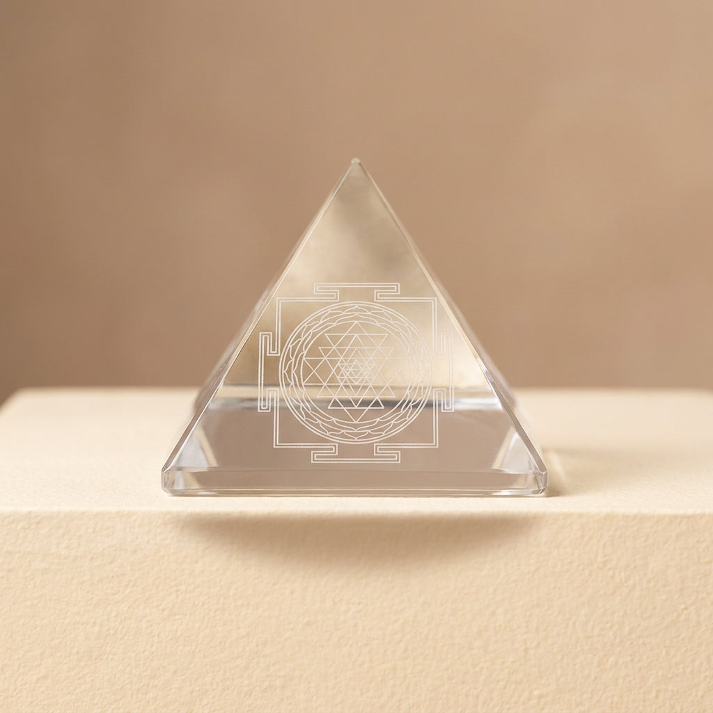 Shree Yantra crystal pyramid, hero front view