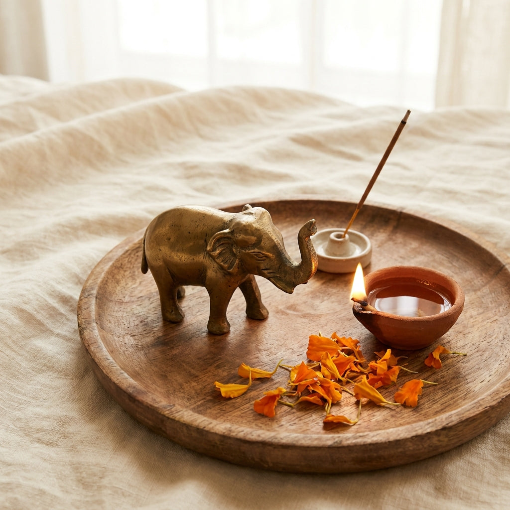 Ganesha idol styled flat-lay