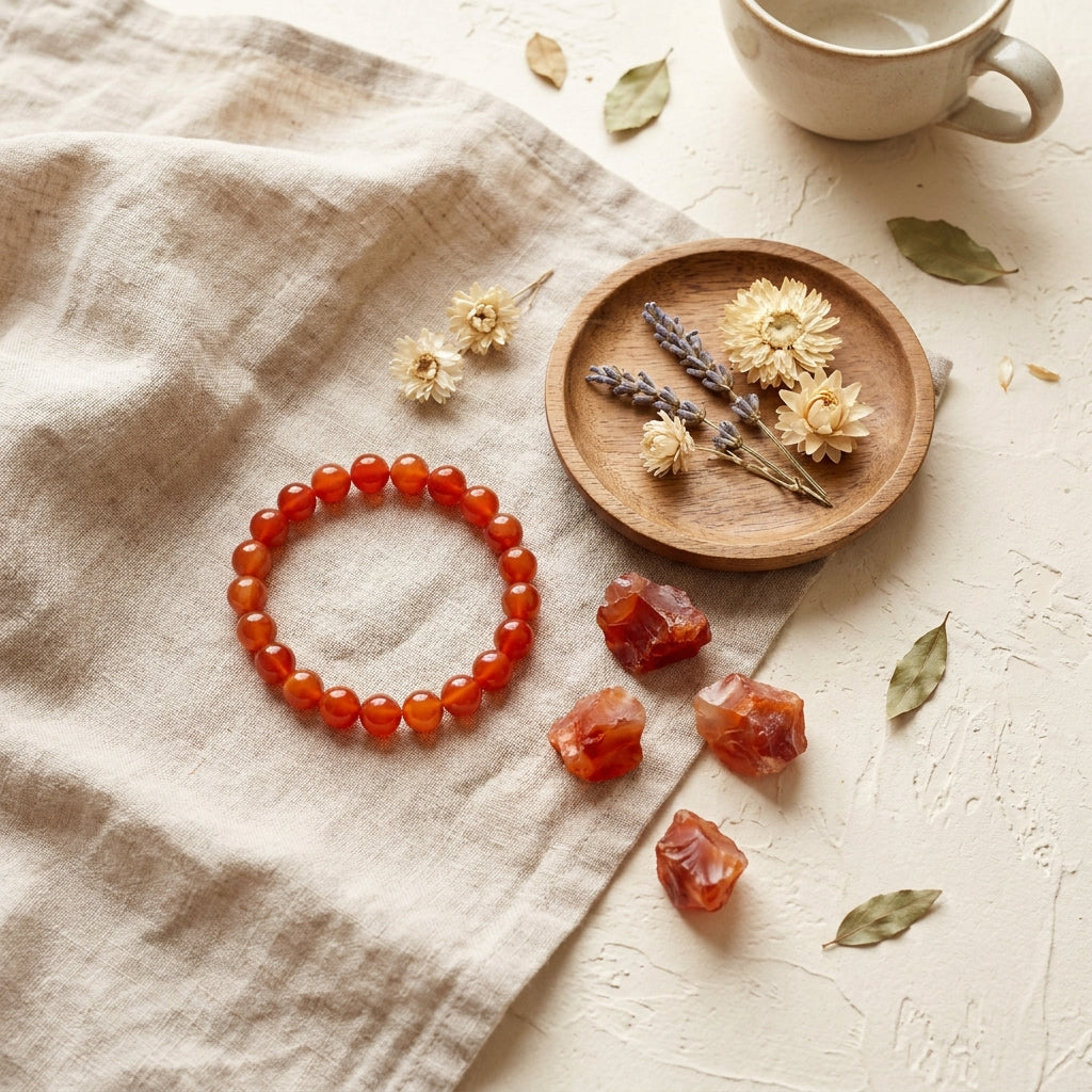 Carnelian Vitality Bracelet - styled flat lay