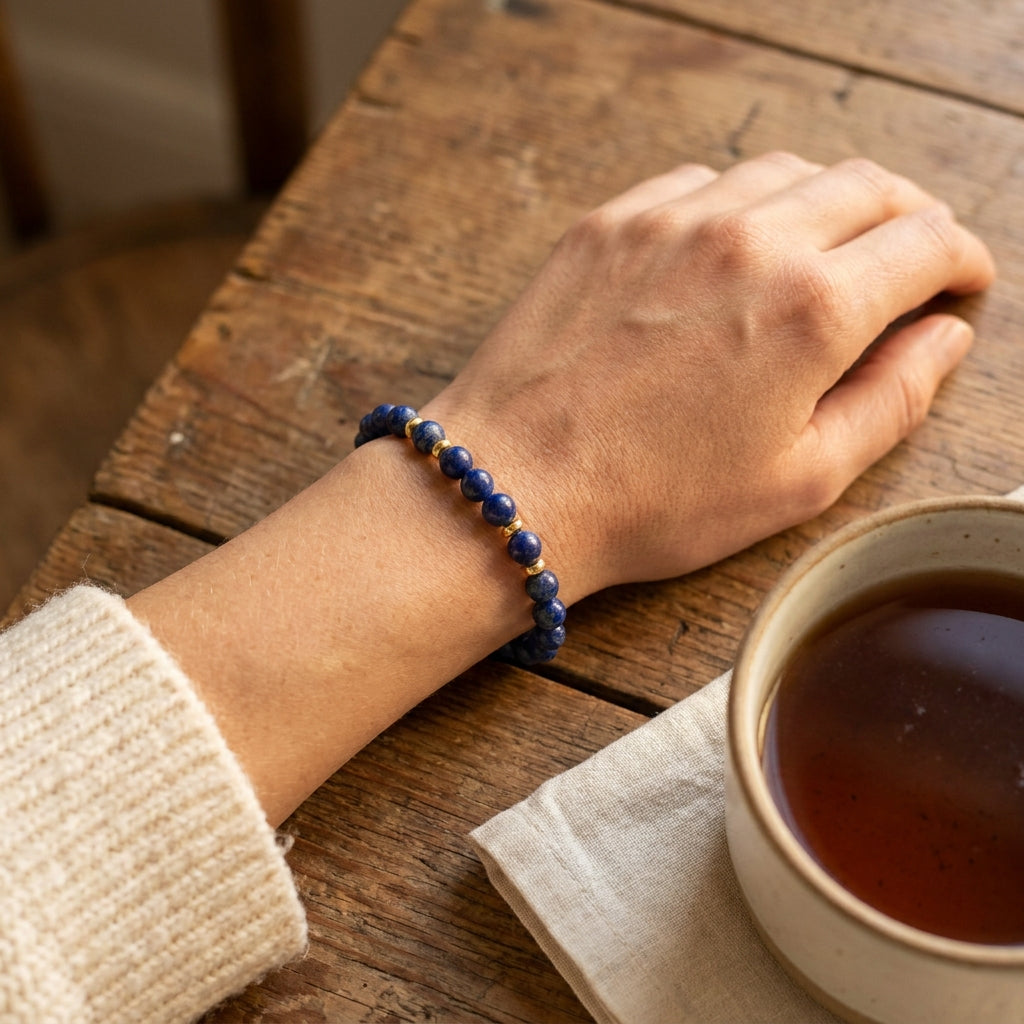 Lapis Lazuli Wisdom Bracelet - worn on wrist