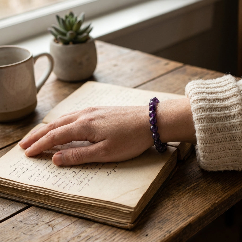 Amethyst Calm Mind Bracelet - worn on wrist