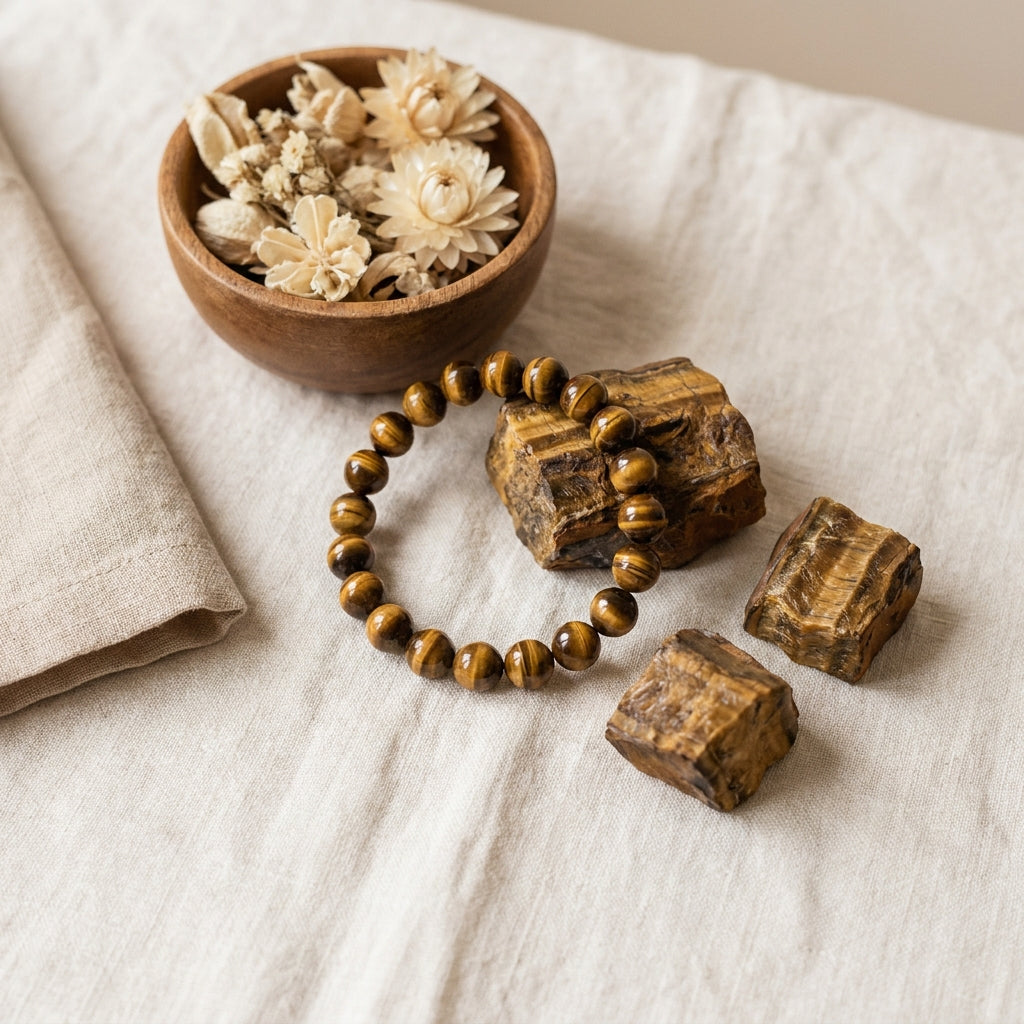 Tiger Eye Protection Bracelet - styled flat lay