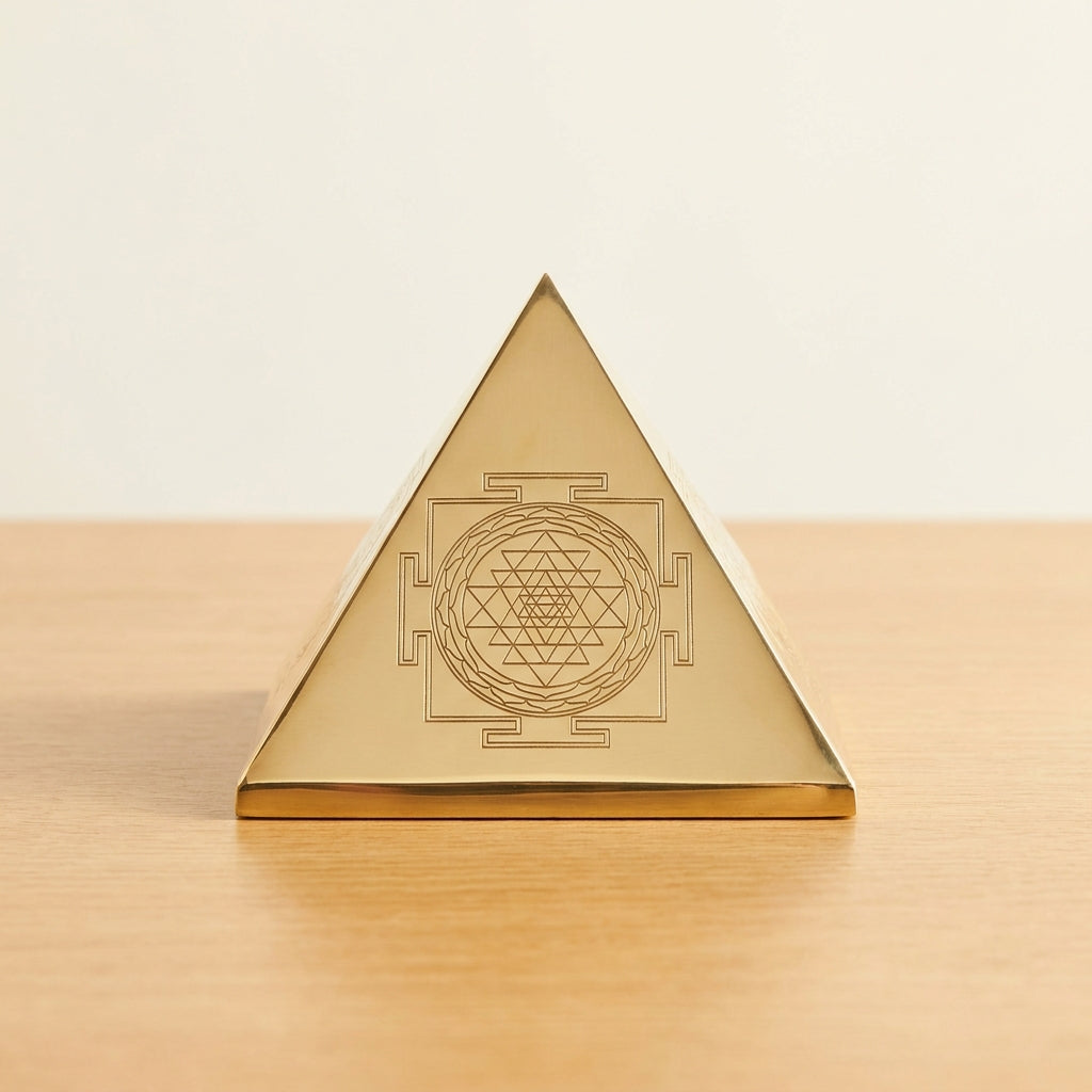 Brass Shree Yantra pyramid, hero front view