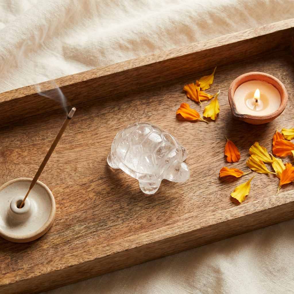 Crystal tortoise styled flat-lay