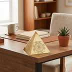 Brass Shree Yantra pyramid on office desk