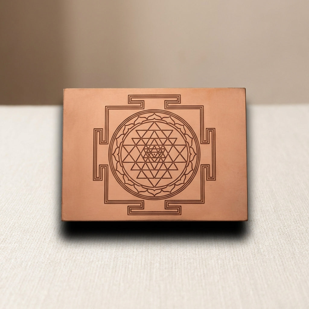 Copper Shree Yantra wall plate, hero view