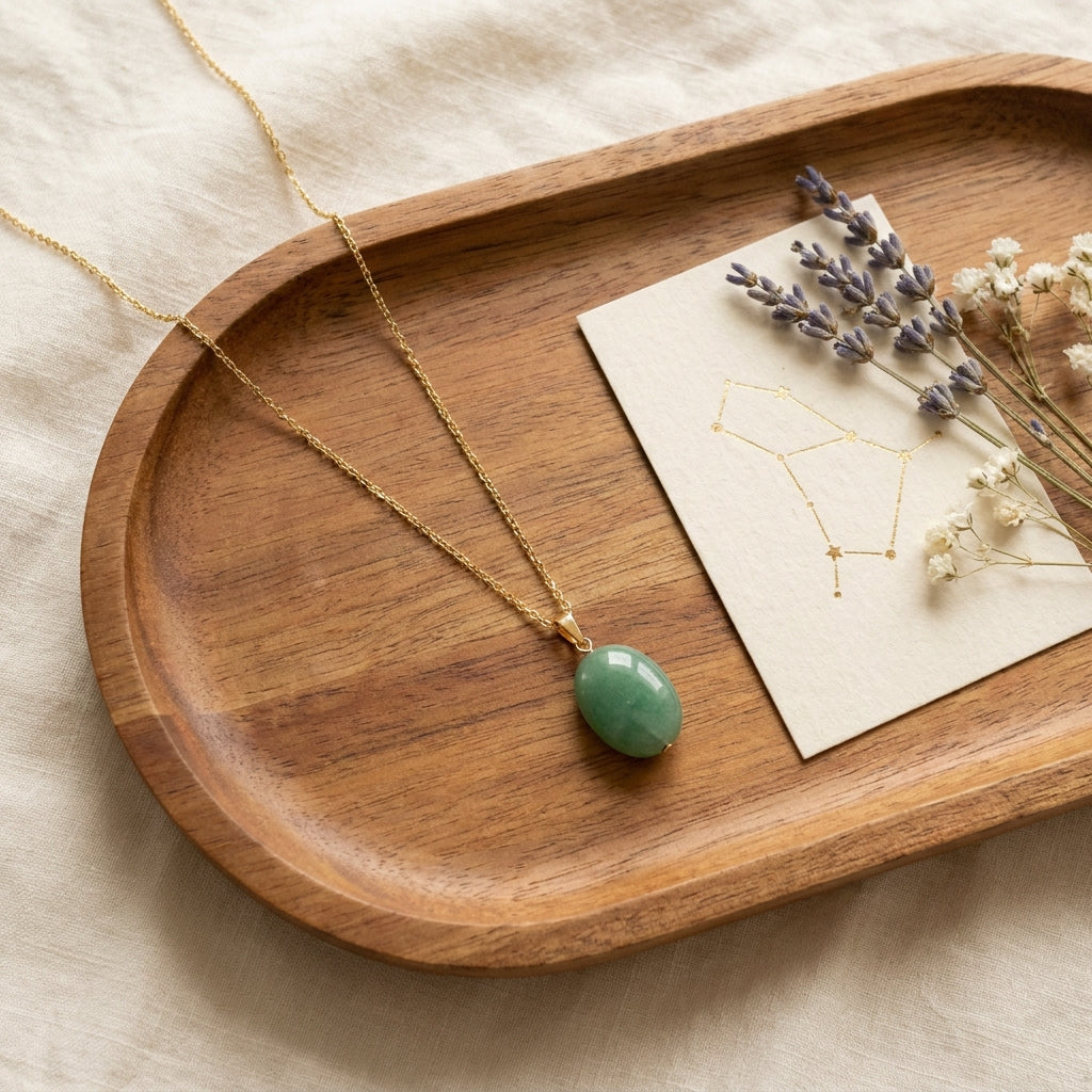 Virgo Mercury Zodiac Pendant styled flat-lay with astrology props