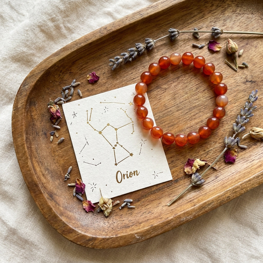 Aries & Scorpio Mars Zodiac Bracelet styled flat-lay with astrology props