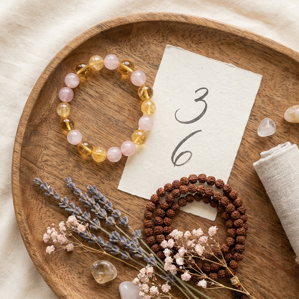 Number 3 & 6 Jupiter-Venus Numerology Bracelet - styled flat lay