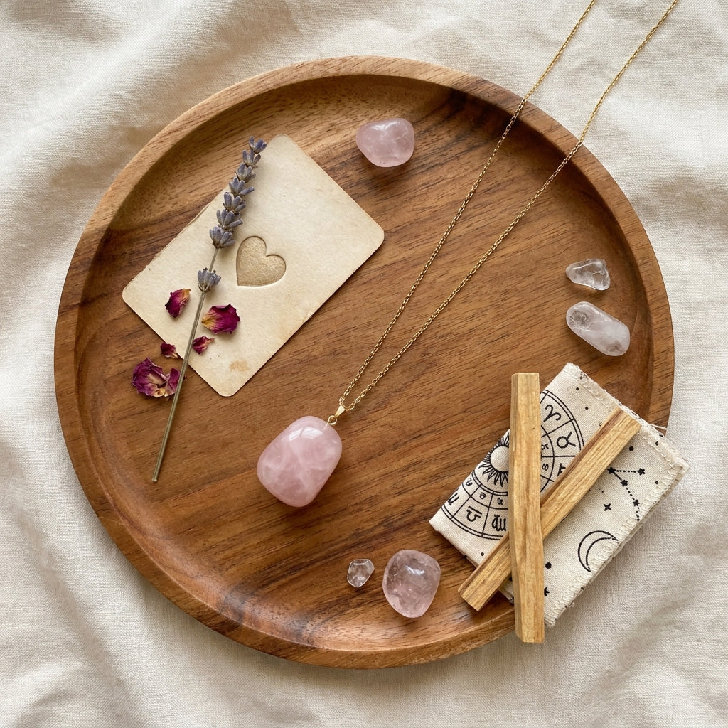 Libra Venus Zodiac Pendant styled flat-lay with astrology props