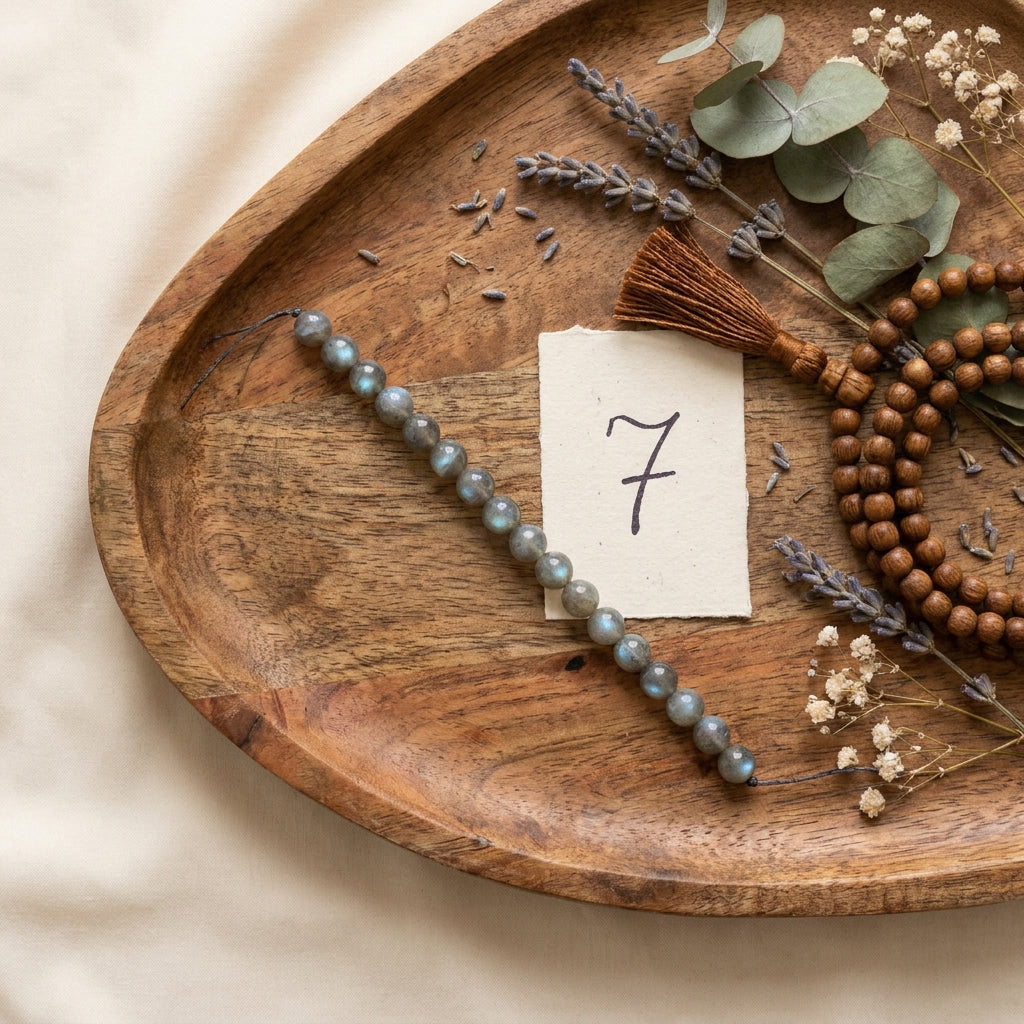 Number 7 Ketu Numerology Bracelet - styled flat lay