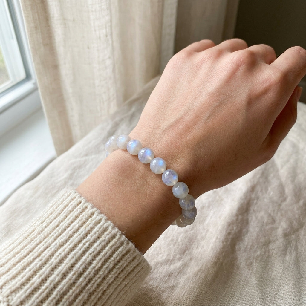 Cancer Moon Zodiac Bracelet worn on wrist