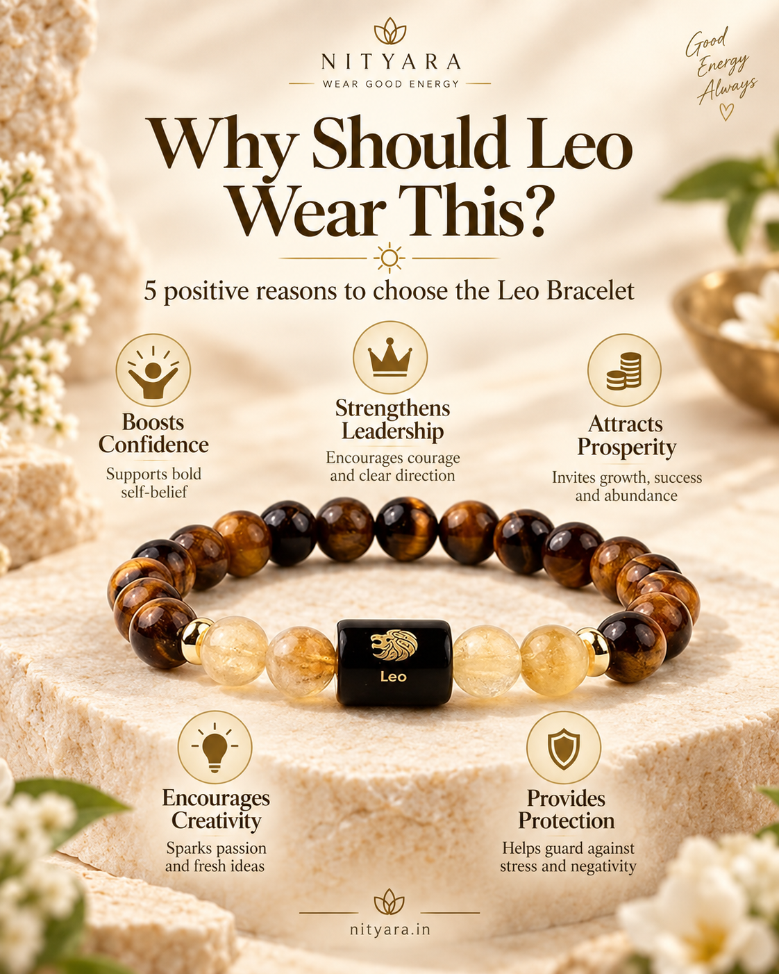 Leo Tiger Eye and Citrine zodiac bracelet — alternate product view