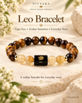 Leo (सिंह राशि) Tiger Eye and Citrine zodiac bracelet — front product view