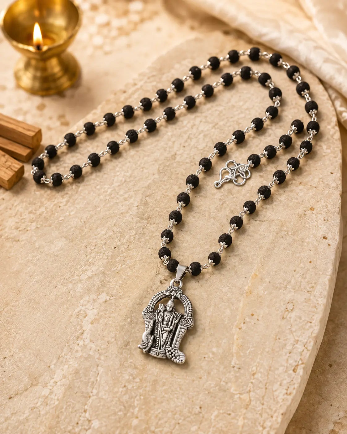 Silver Plated Eternal Karungali Mala (Ebony Wood)