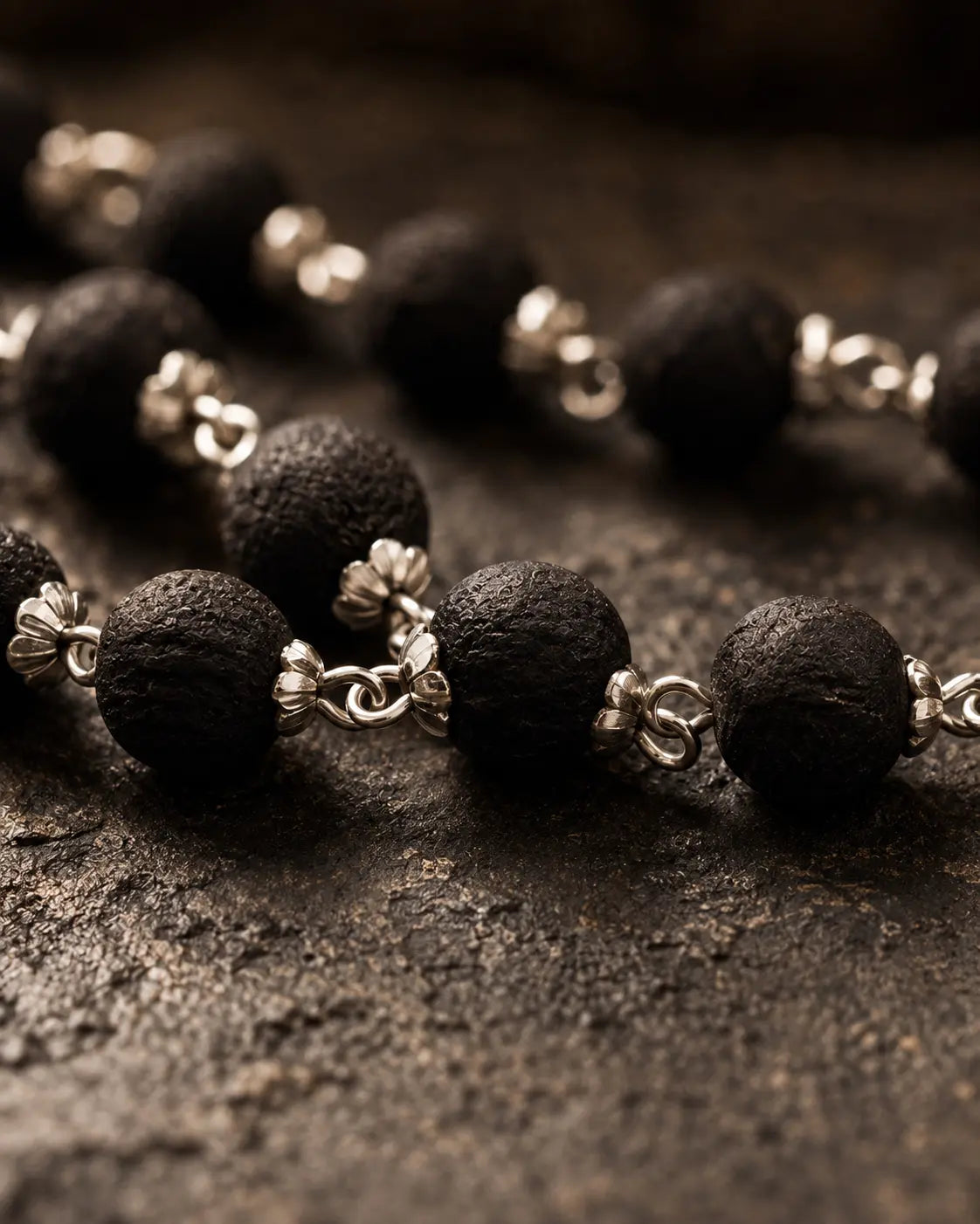 Silver Plated Eternal Karungali Mala (Ebony Wood)