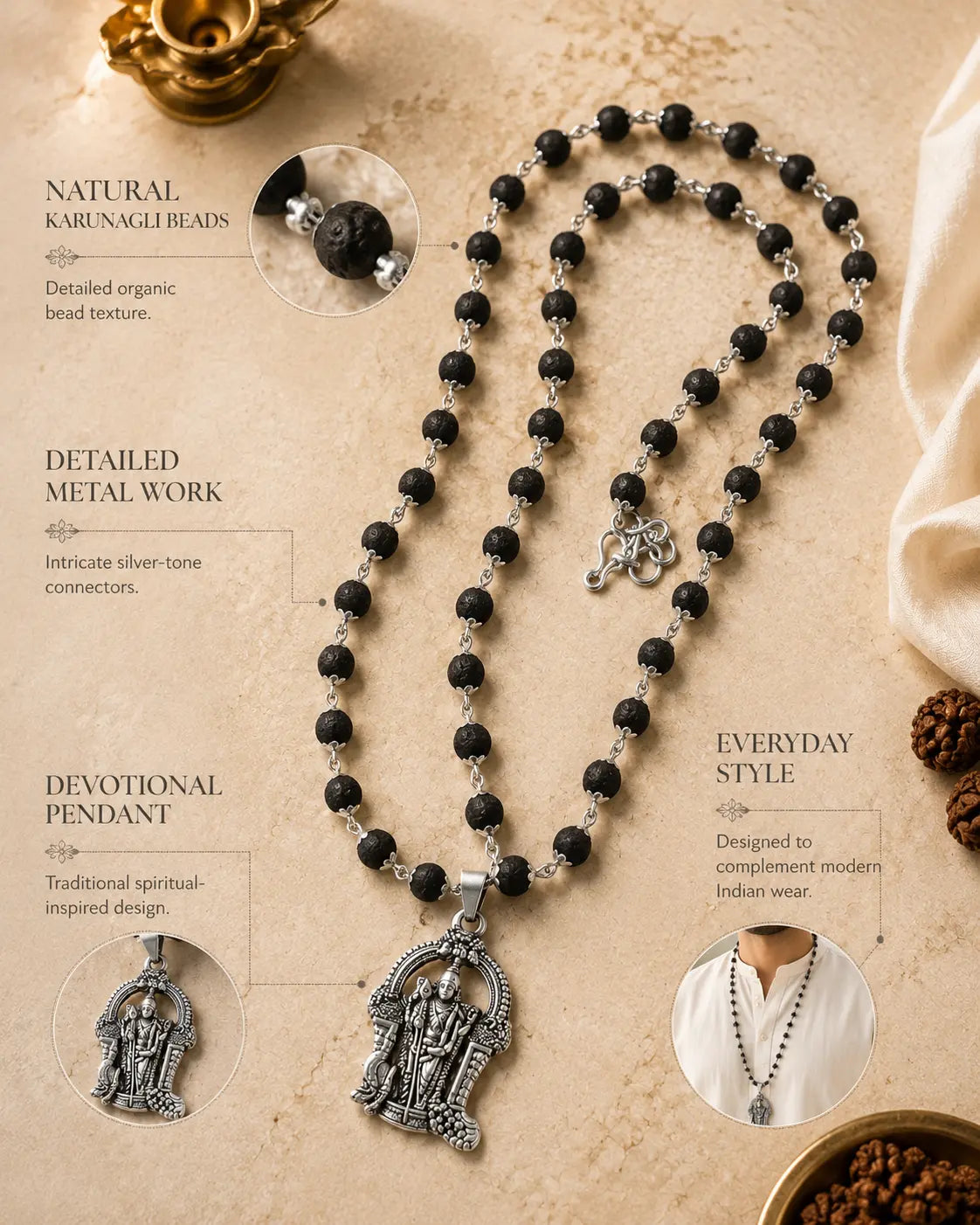 Silver Plated Eternal Karungali Mala (Ebony Wood)