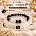 Scorpio (वृश्चिक राशि) Black Obsidian & Milky Quartz Band