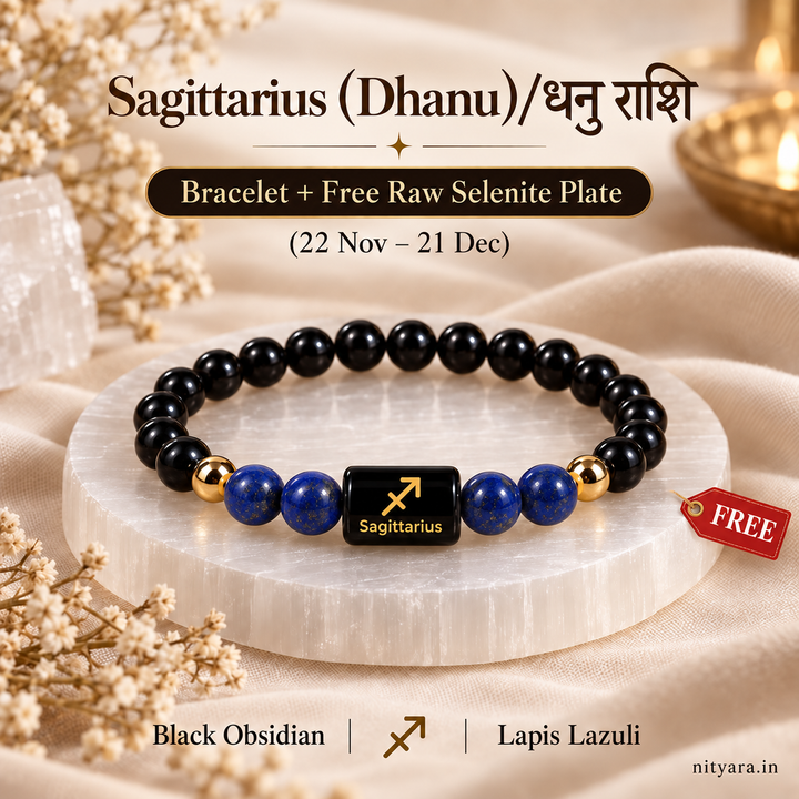 Sagittarius (धनु राशि) Black Obsidian & Lapis Lazuli Zodiac Band