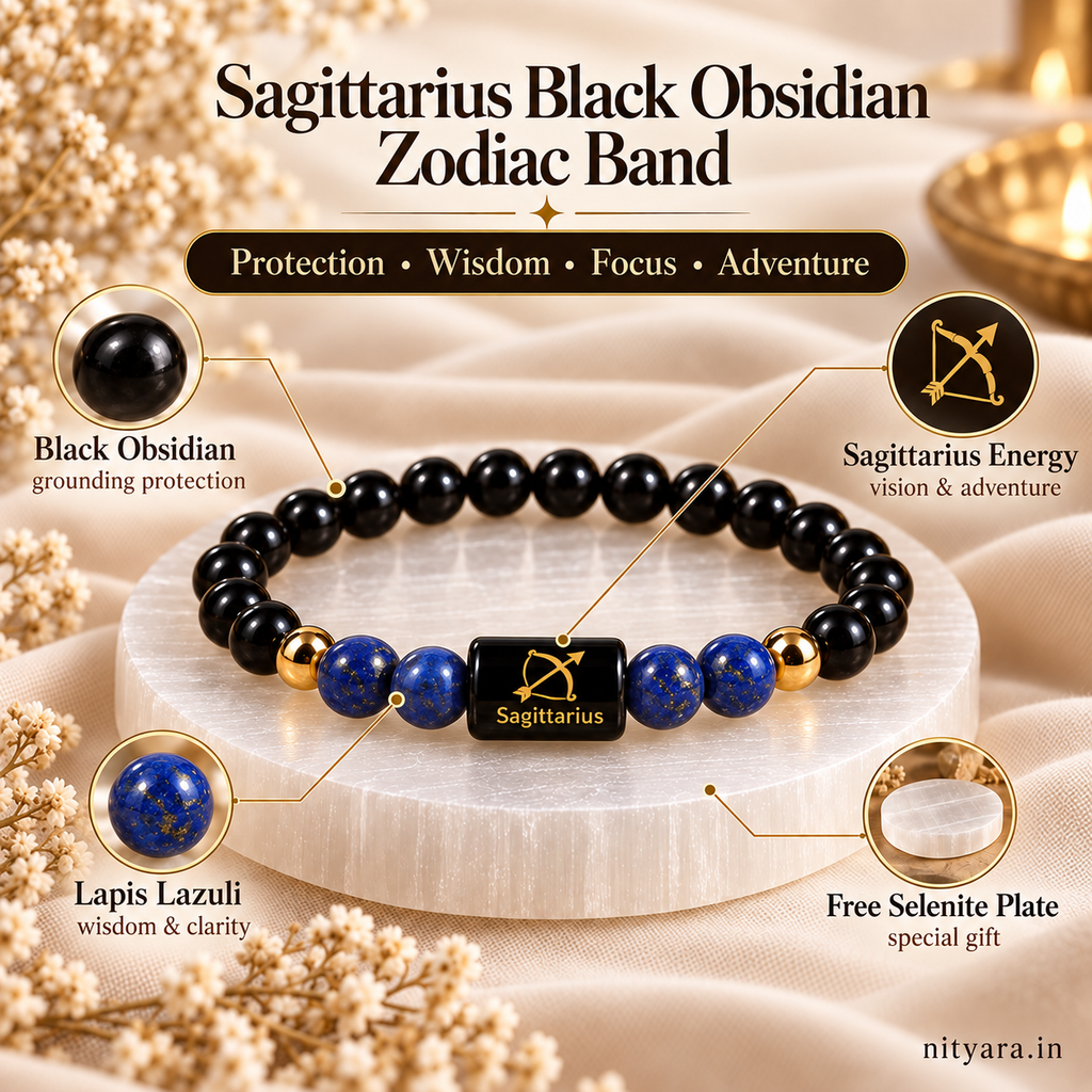 Sagittarius (धनु राशि) Black Obsidian & Lapis Lazuli Zodiac Band