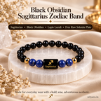 Sagittarius (धनु राशि) Black Obsidian & Lapis Lazuli Zodiac Band