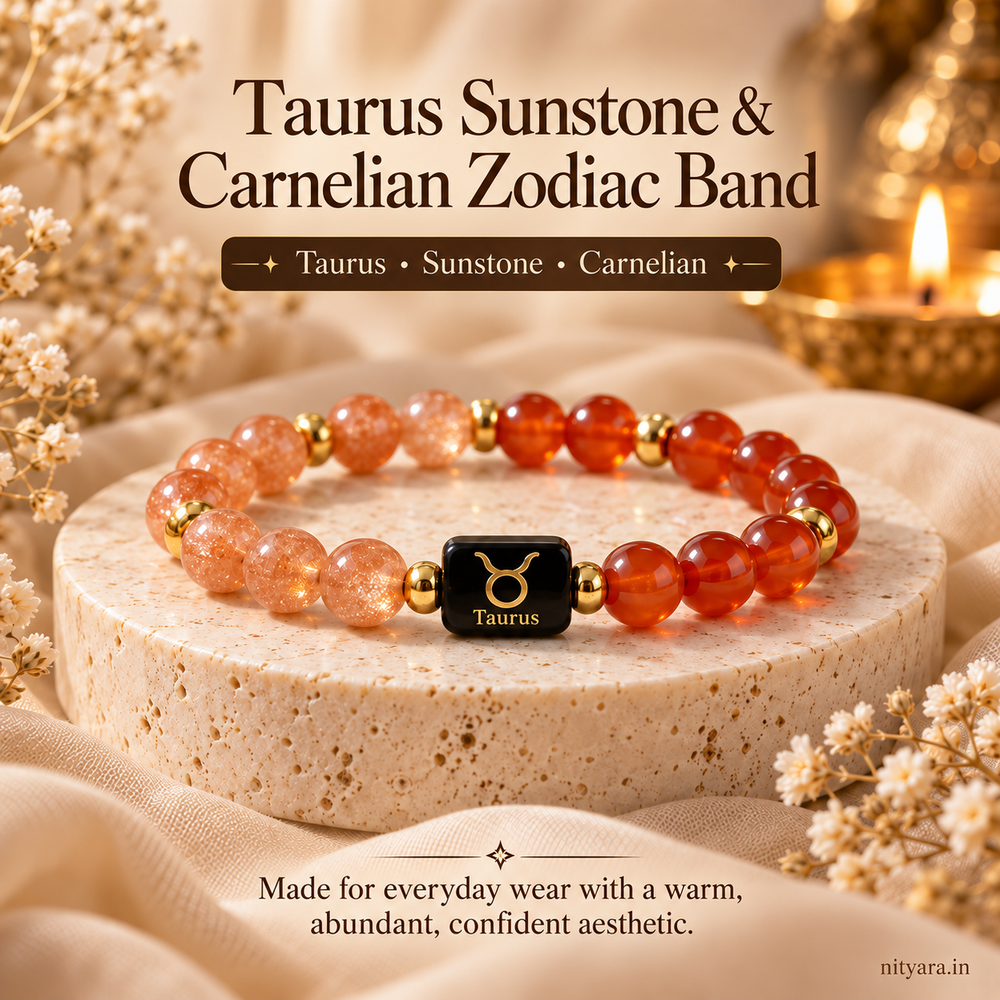 Taurus (वृषभ राशि) Sunstone & Carnelian Zodiac Band — Colour combination