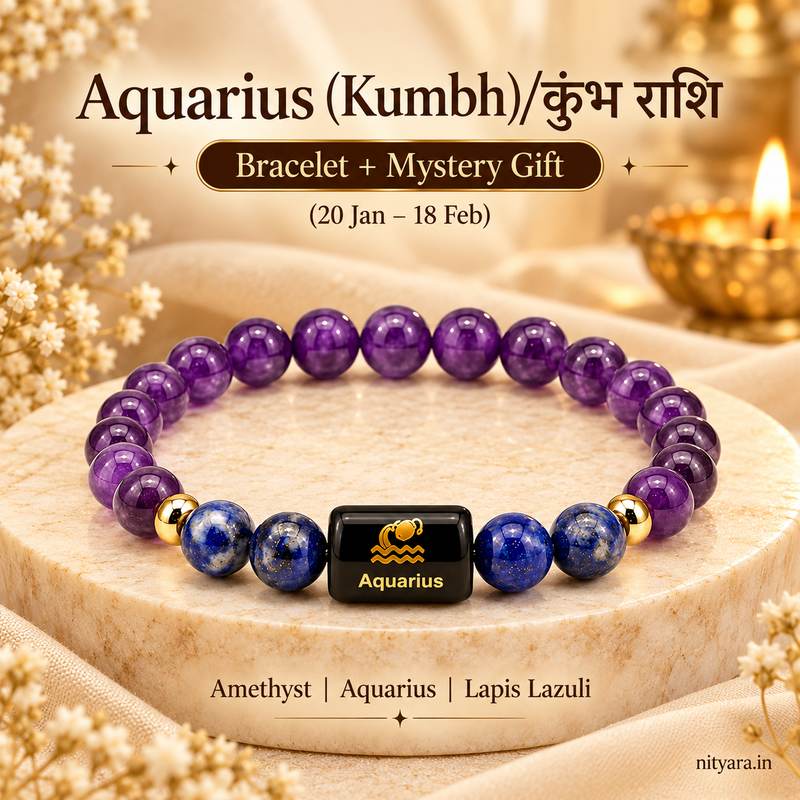 Aquarius (कुंभ राशि) Zodiac Amethyst & Lapis Lazuli Bracelet material detail