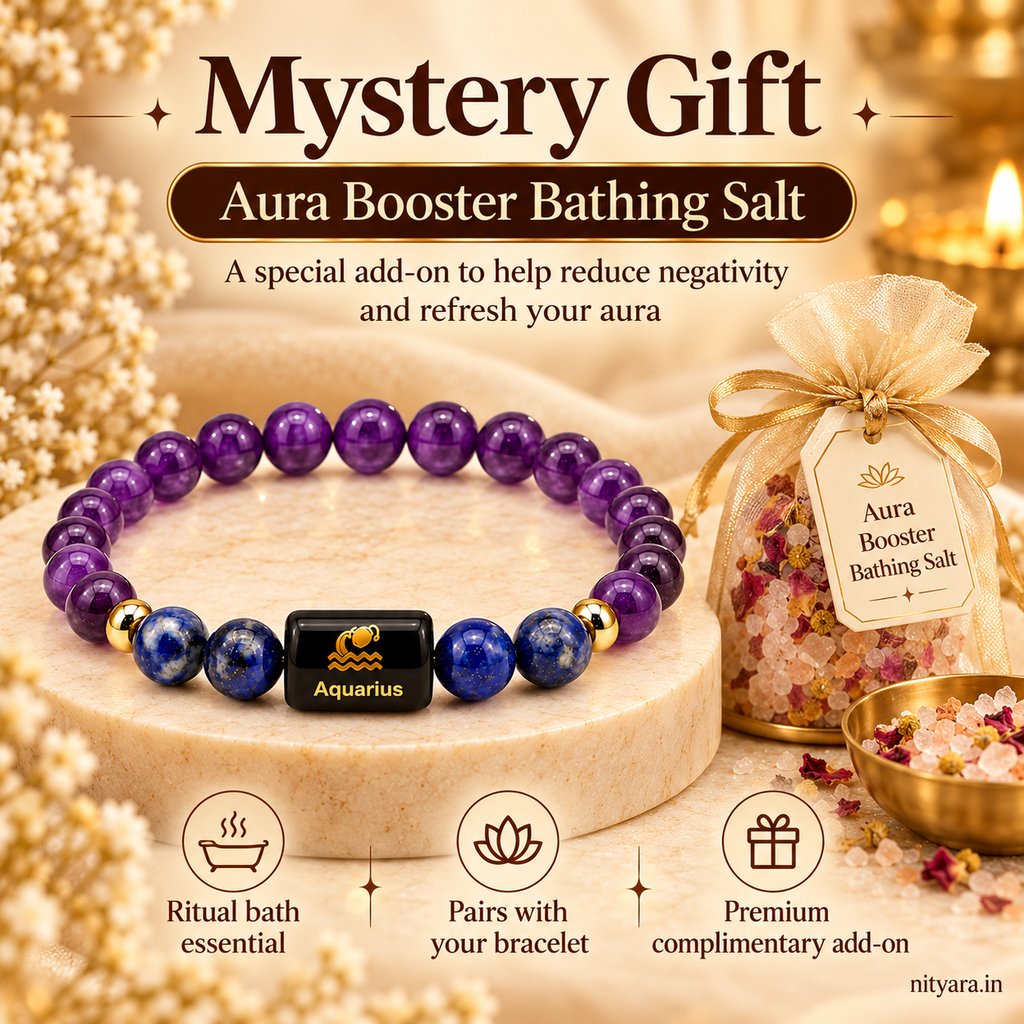 Aquarius (कुंभ राशि) Zodiac Amethyst & Lapis Lazuli Bracelet