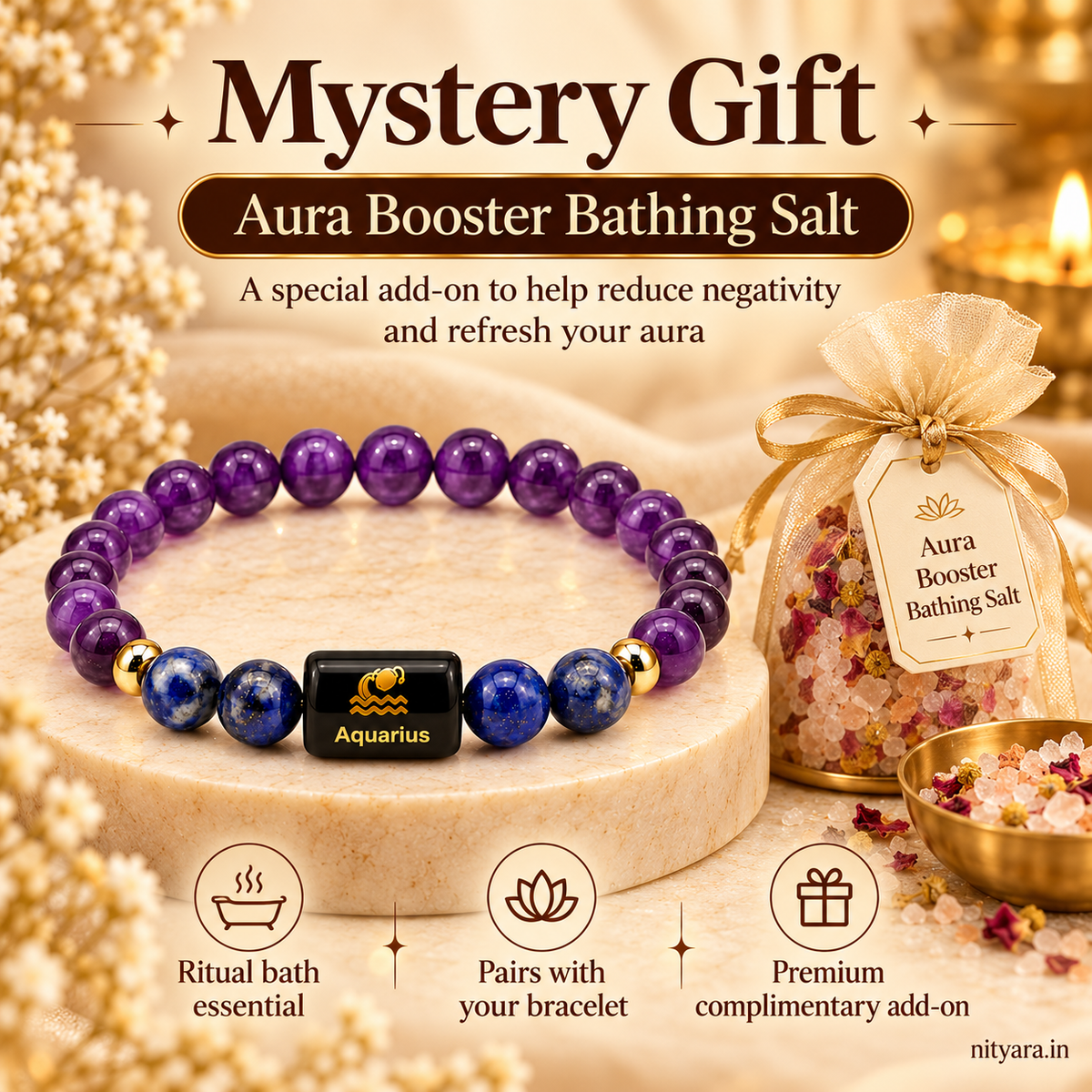 Aquarius (कुंभ राशि) Zodiac Amethyst & Lapis Lazuli Bracelet