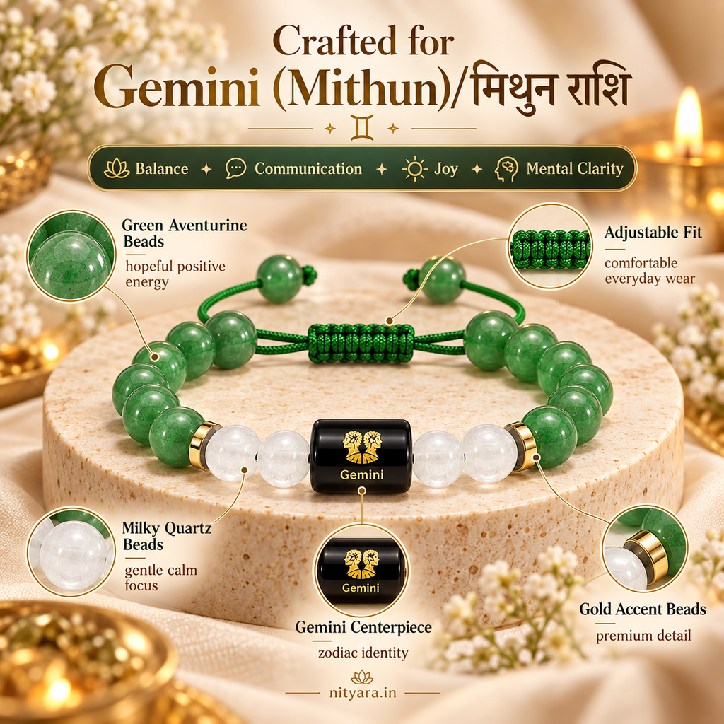 Gemini (मिथुन राशि) Zodiac Green Aventurine & Milky Quartz Bracelet