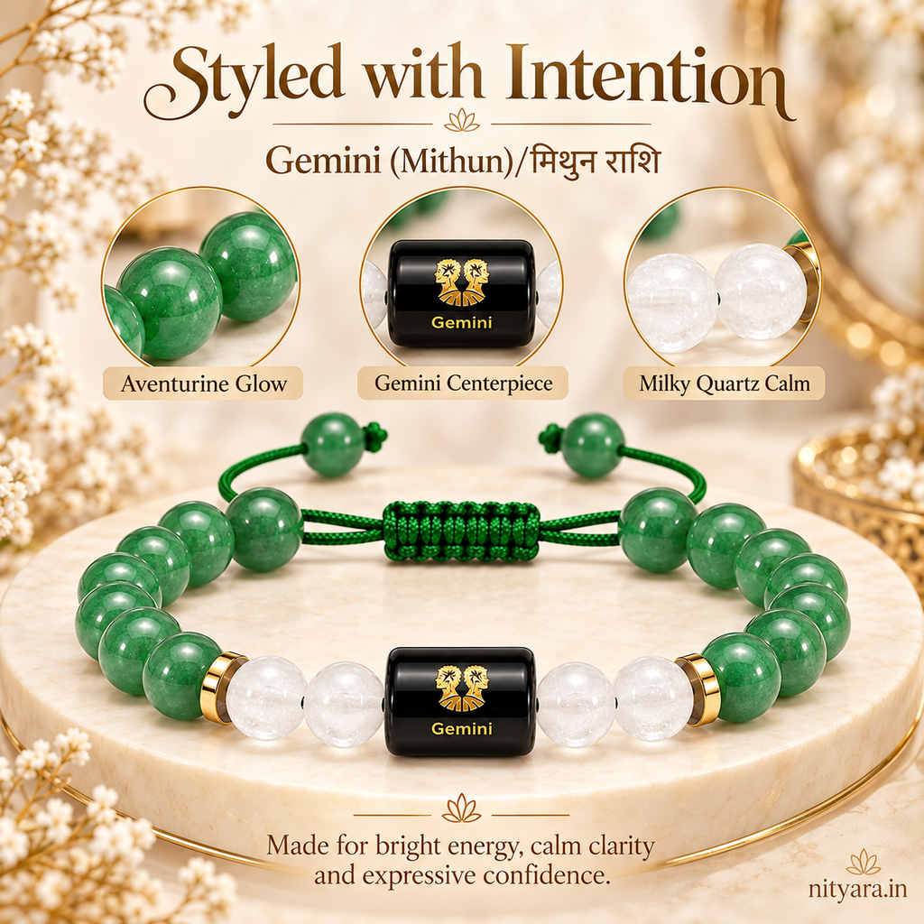 Gemini (मिथुन राशि) Zodiac Green Aventurine & Milky Quartz Bracelet