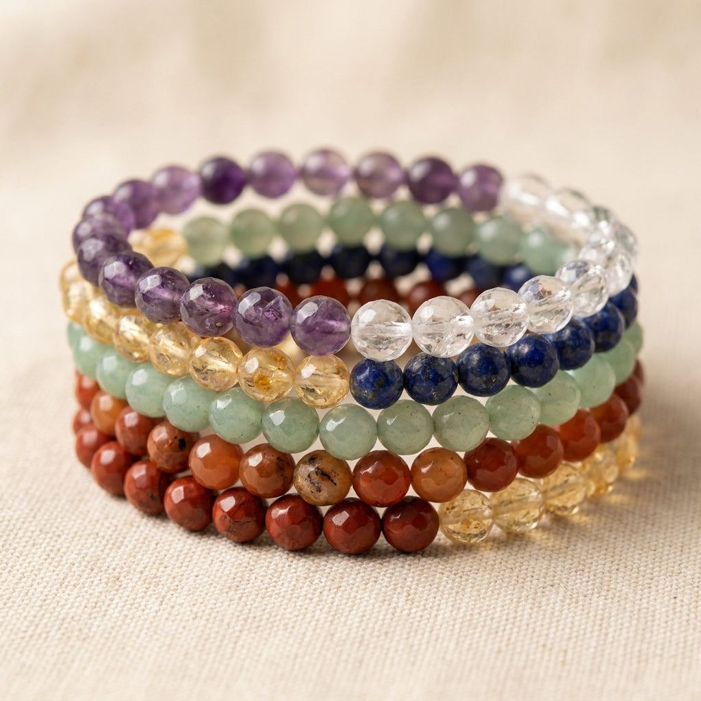 7-Chakra Multi-Stone Healing Bracelet - macro detail