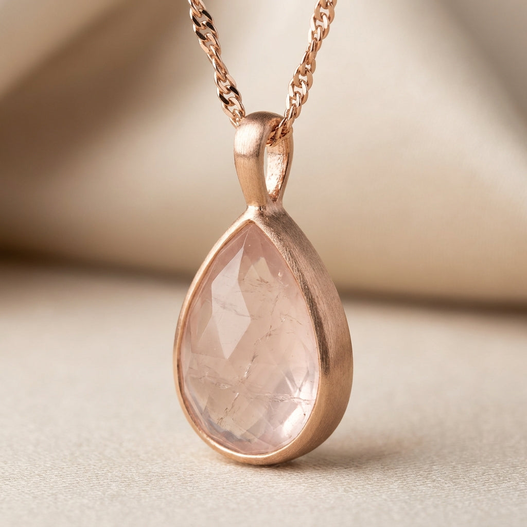 Libra Venus Zodiac Pendant - macro detail of rose quartz stone