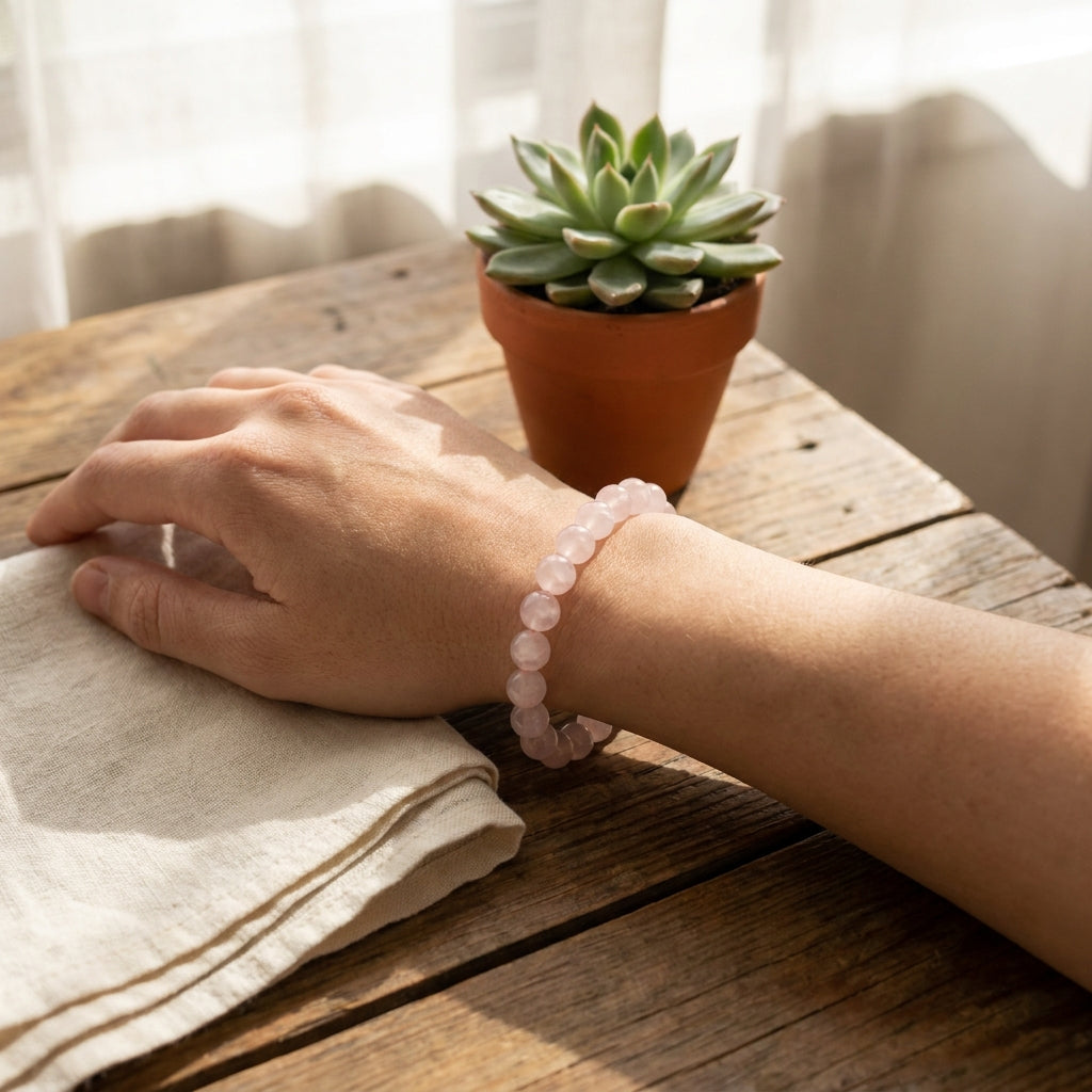 Rose Quartz Love & Serenity Bracelet - worn on wrist