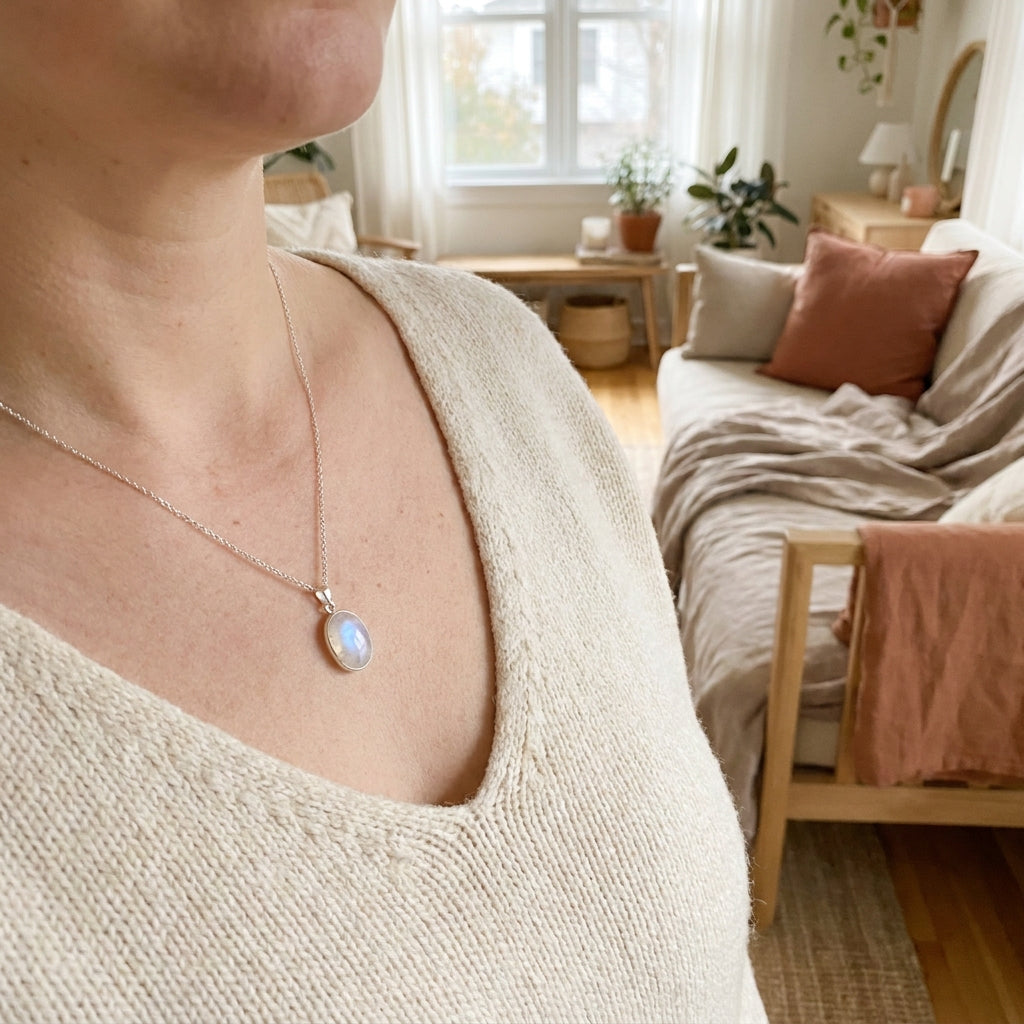 Number 2 Moon Numerology Pendant - worn necklace